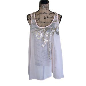 EXPRESS Pink Sheer Tank Top w/ Gold Sequin Detail